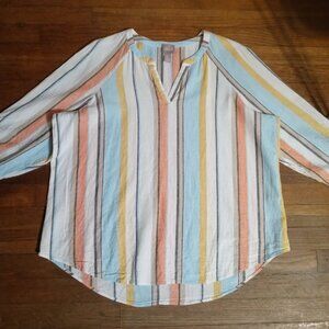 CHICO'S linen blend multi color striped popover shirt (3/XL)